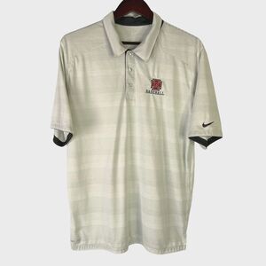 Nike Dri-fit Men's Baseball Team Logo White Gray Stripe Polo Shirt Size Large